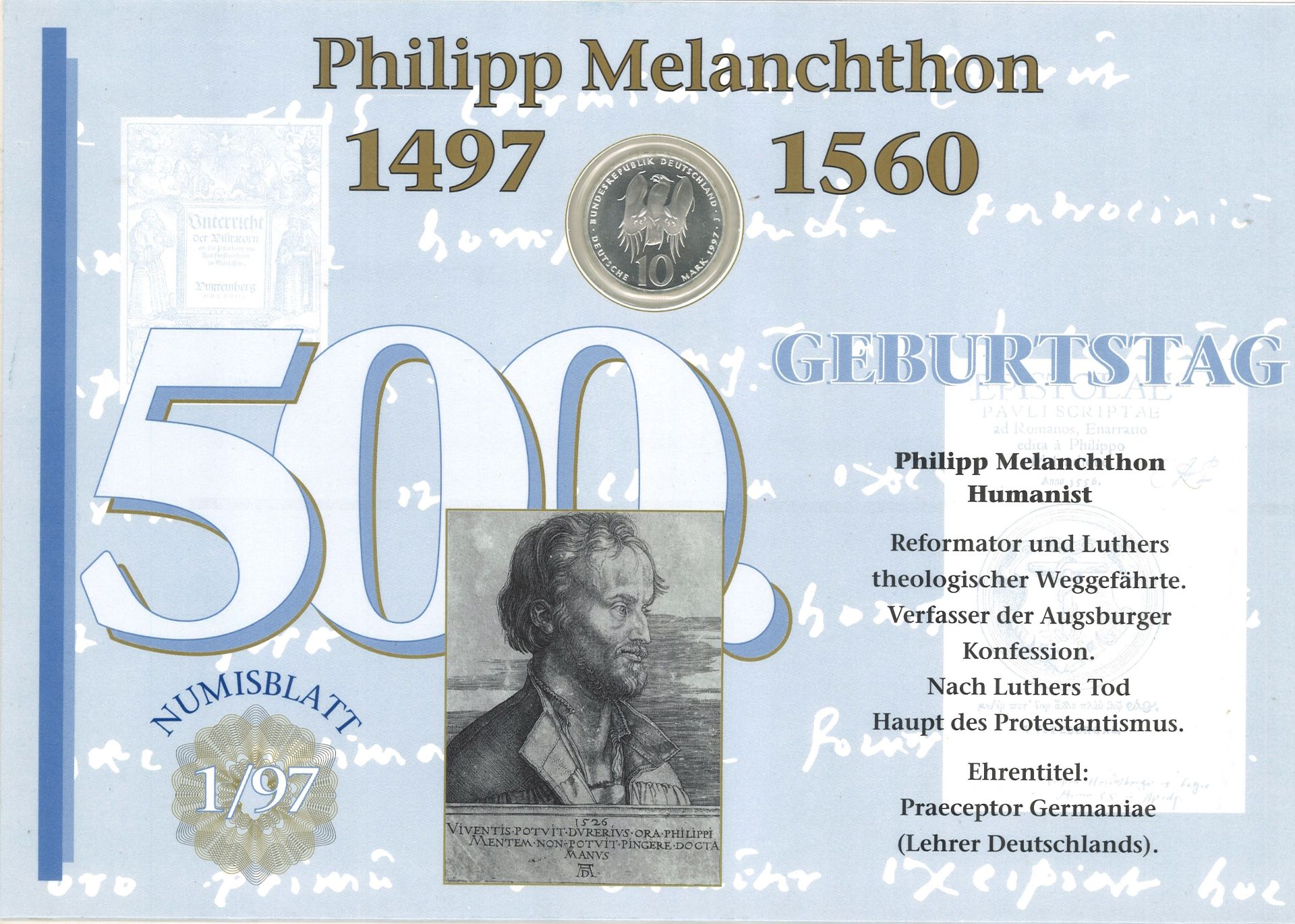 3 Numisblätter BRD Jahrgang 1997. Melanchthon, Diesel, Heine. Im rotbraunen Numisblatt Ringbinder - Image 4 of 5