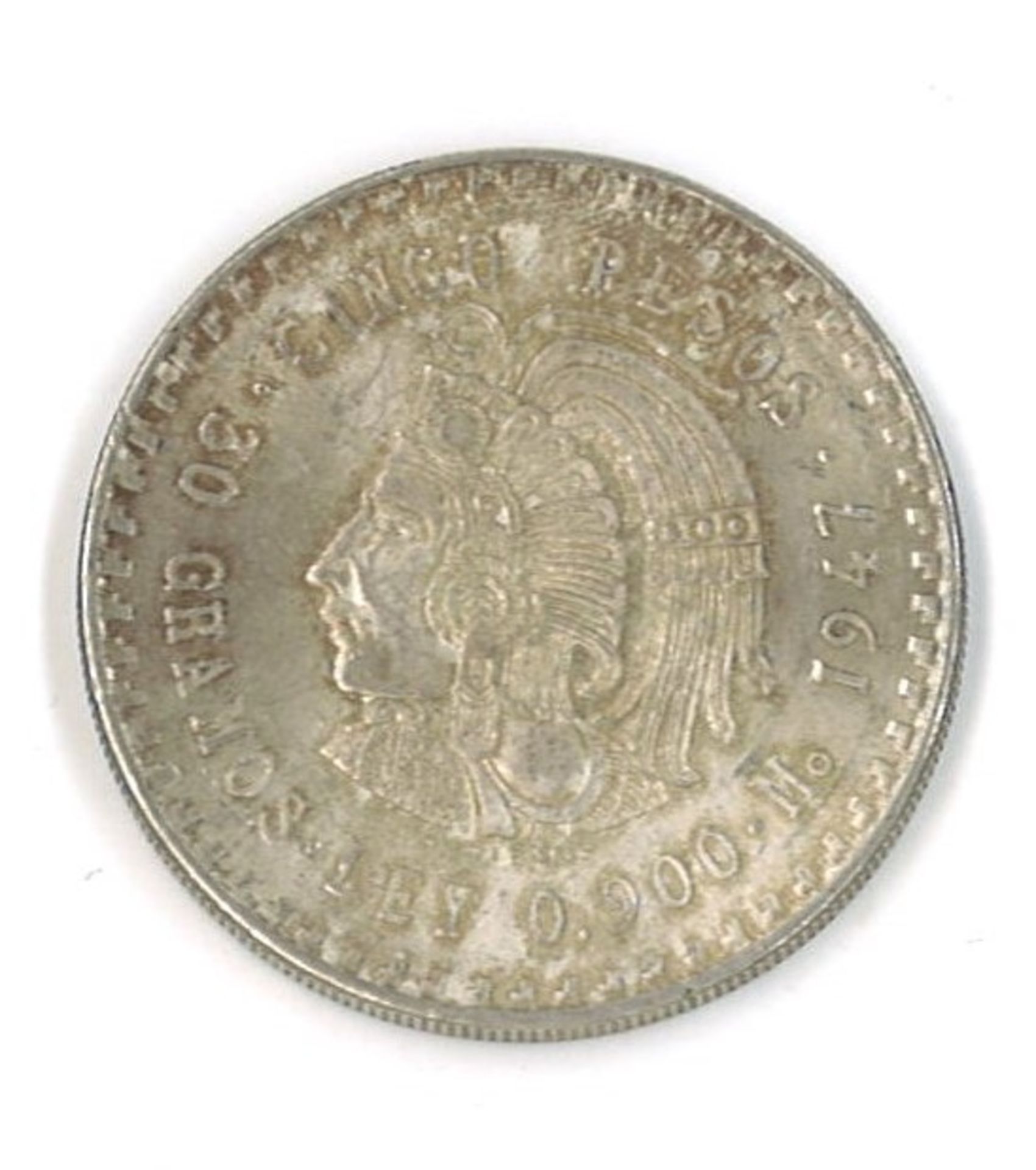 1 Silbermünze Mexiko 1947 "Cinco Pesos" Zustand: ss+