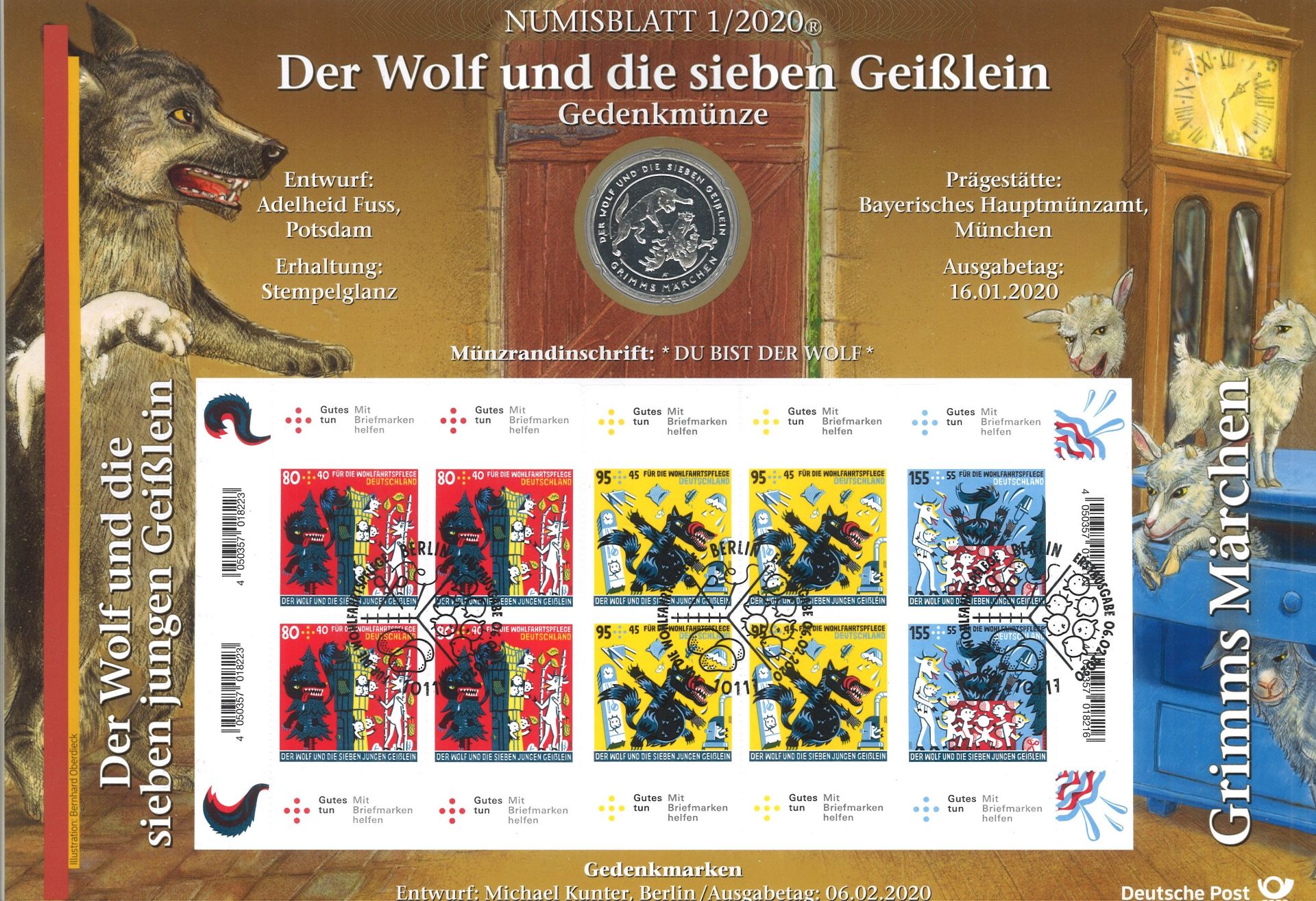 Lot Numisblätter mit gestempelten 10er Bögen, Jahrgänge 2020. 2019, 2018, 2017. Insgesamt 19