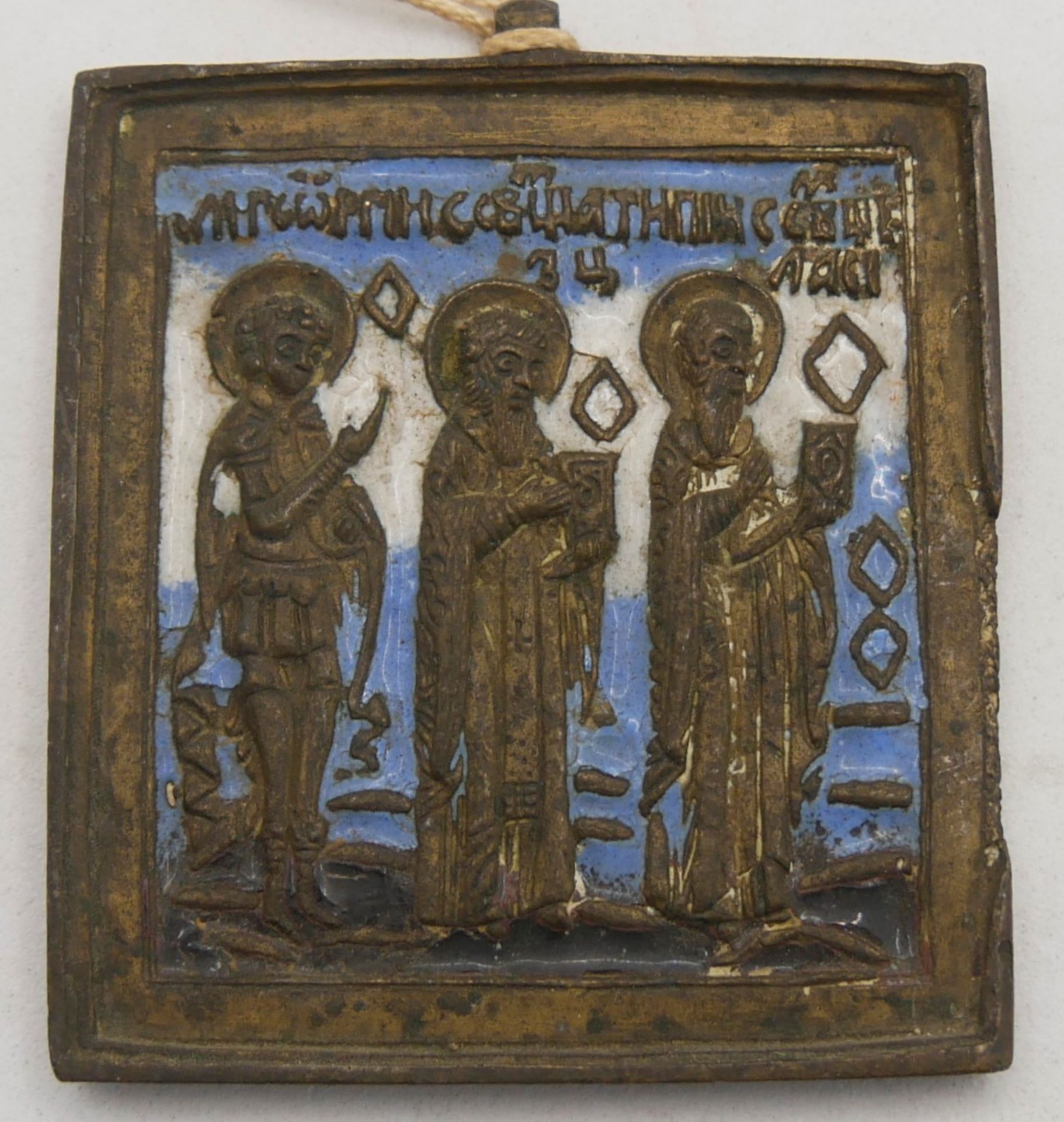 ältere russische Reiseikone. Höhe ca. 5,5 cm, Breite ca. 5 cm