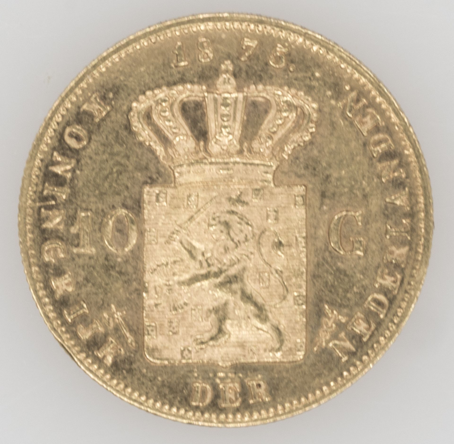 Niederlande 1875 - 1887, 10 Gulden - Goldmünze "Wilhelm III.". Gold 900/1000. Gewicht: ca. 6,7 g. - Image 2 of 3