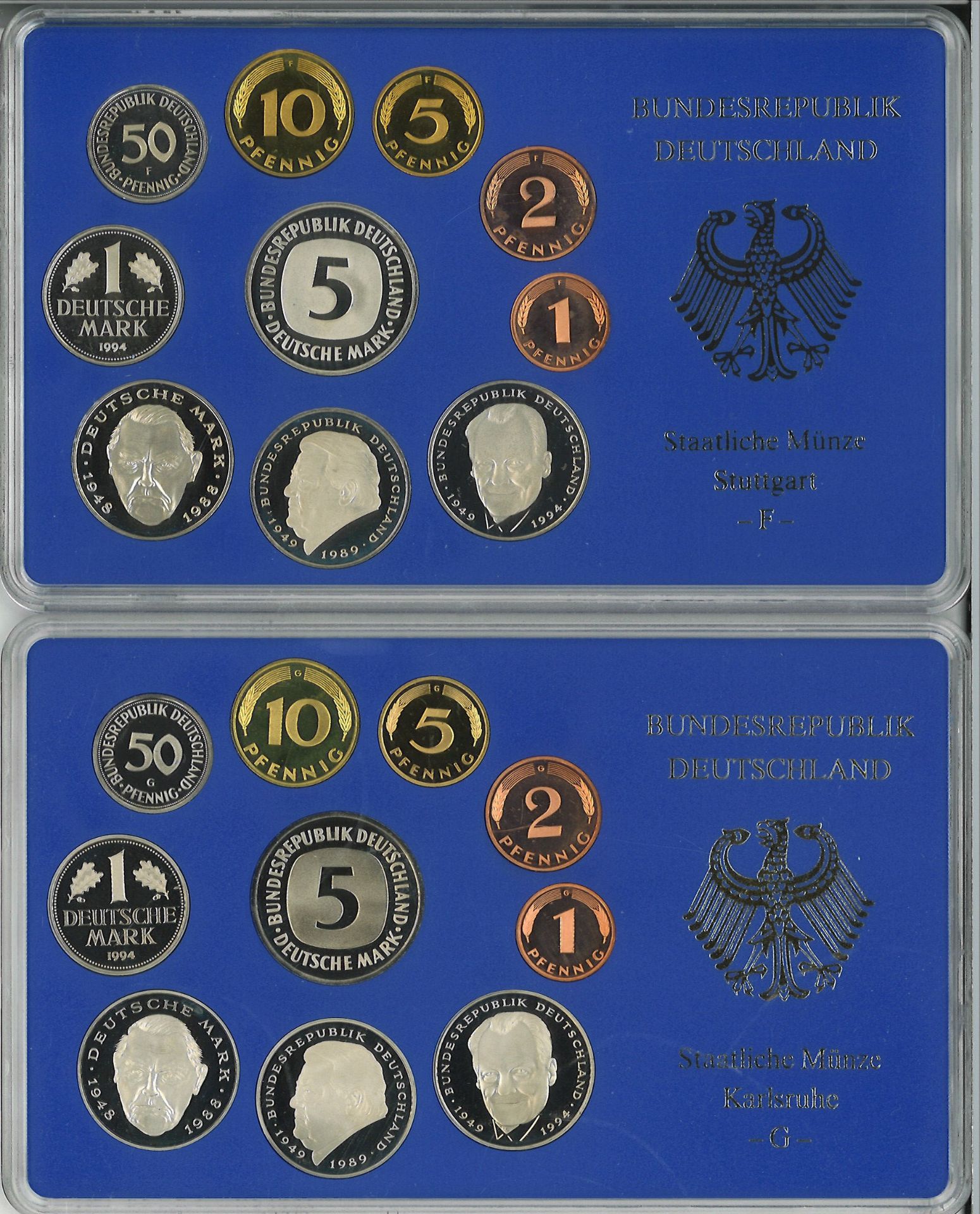 BRD Münzsets Jahrgang 1994, A, D, F, G und J. Im Original Blister. - Bild 4 aus 6