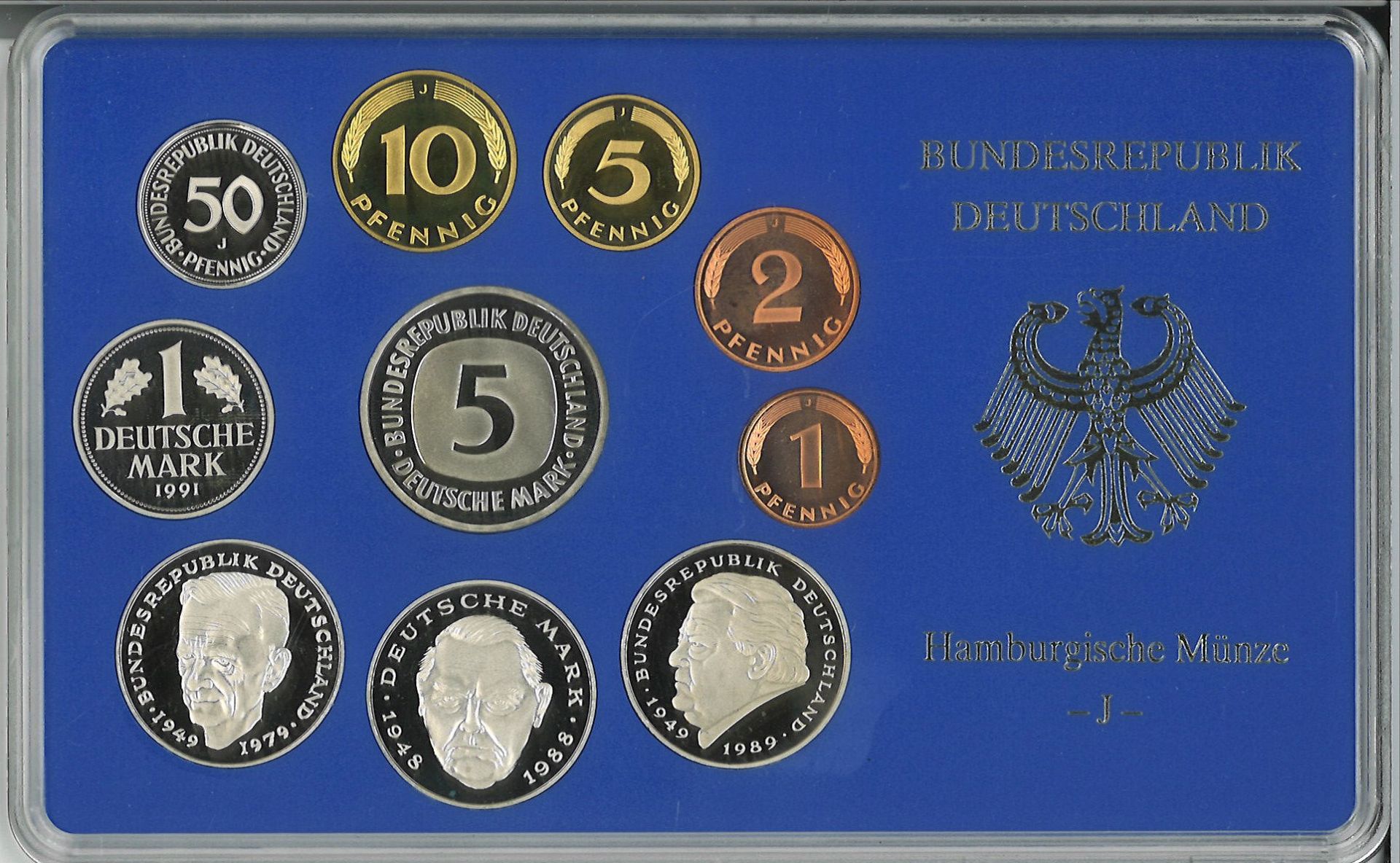 BRD Münzsets Jahrgang 1991, A, D, F, G und J. Im Original Blister. - Bild 6 aus 6