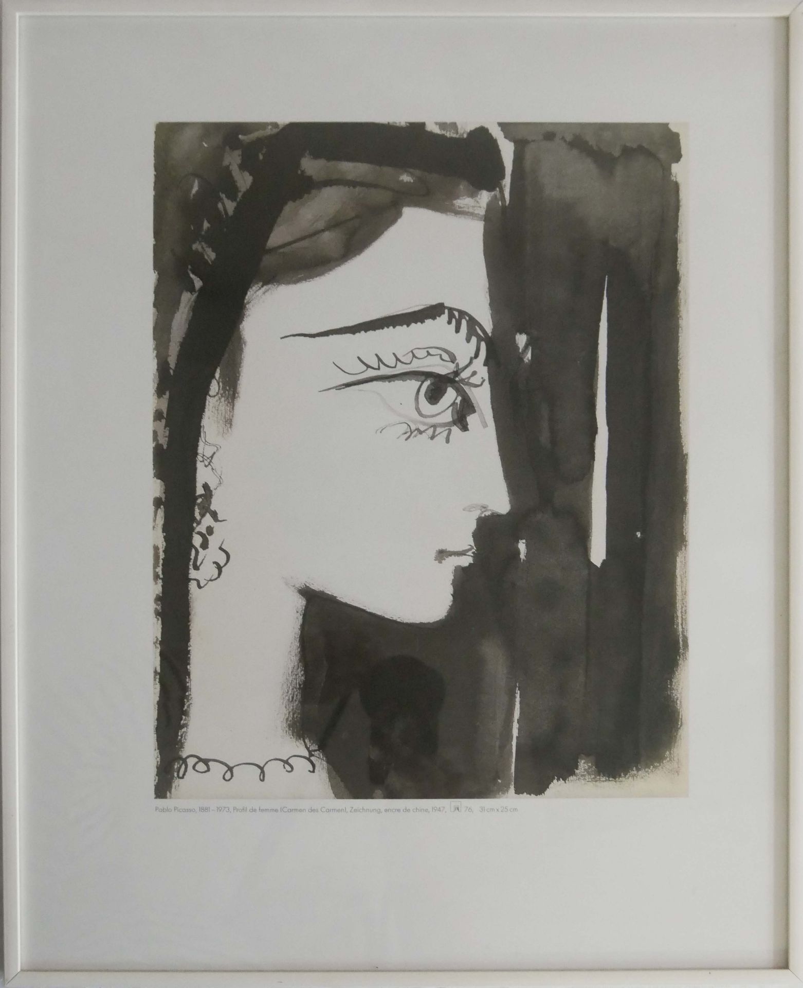 Pablo Picasso 1881-1973, Kunstdruck. Profil de Femme. Hinter Glas gerahmt.