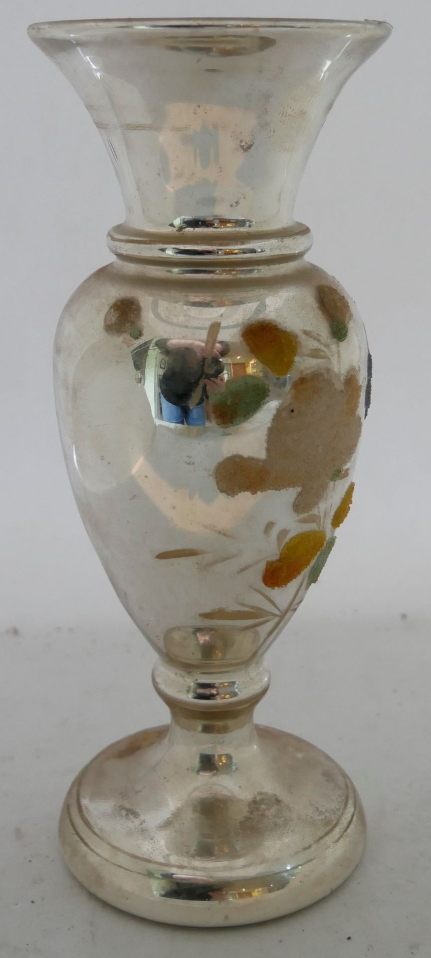 Aus Sammlung - antiker Vase / Kerzenleuchter aus Bauernsilber, mit floraler Bemalung, mit