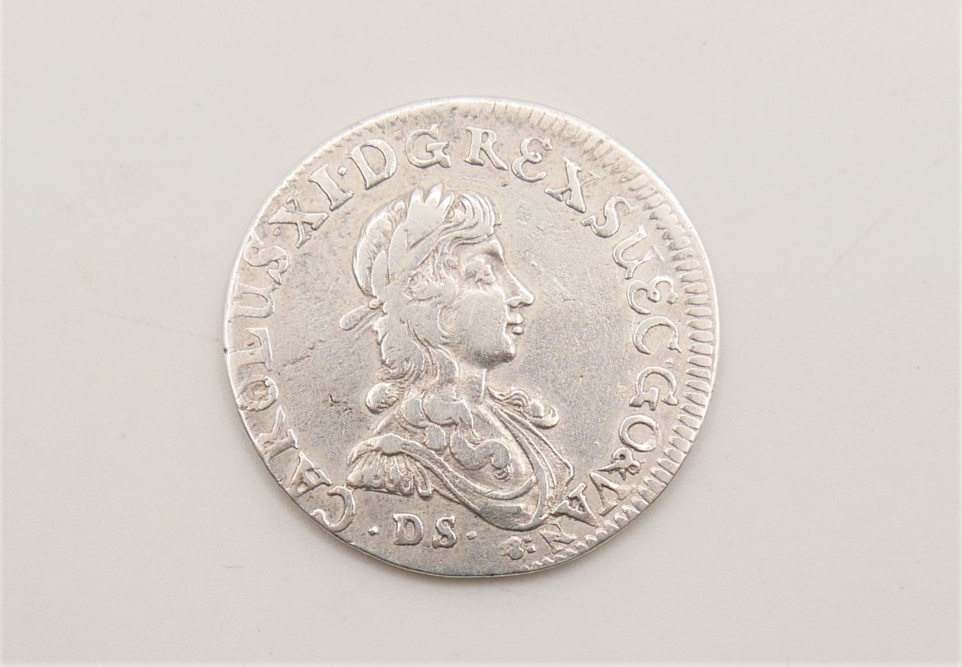 Altdeutschland Pommern, schwedische Besatzung 1/3 Taler 1674 DS Karl XI. Silber. KMS 260