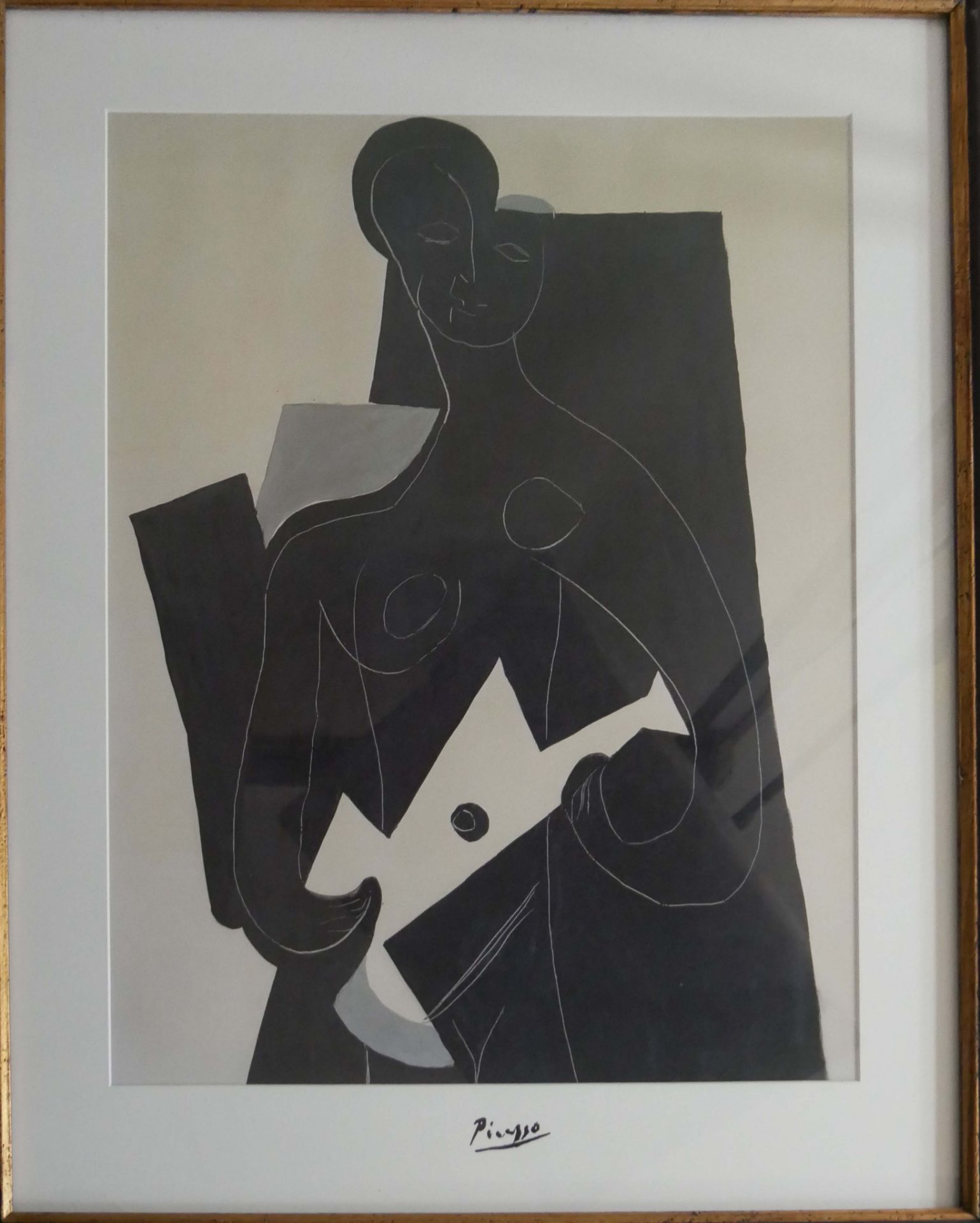 Druck Picasso , hinter Glas gerahmt, im Holzrahmen, Maße ca. 77 cm breit, ca. 94 cm hoch. - Bild 2 aus 3