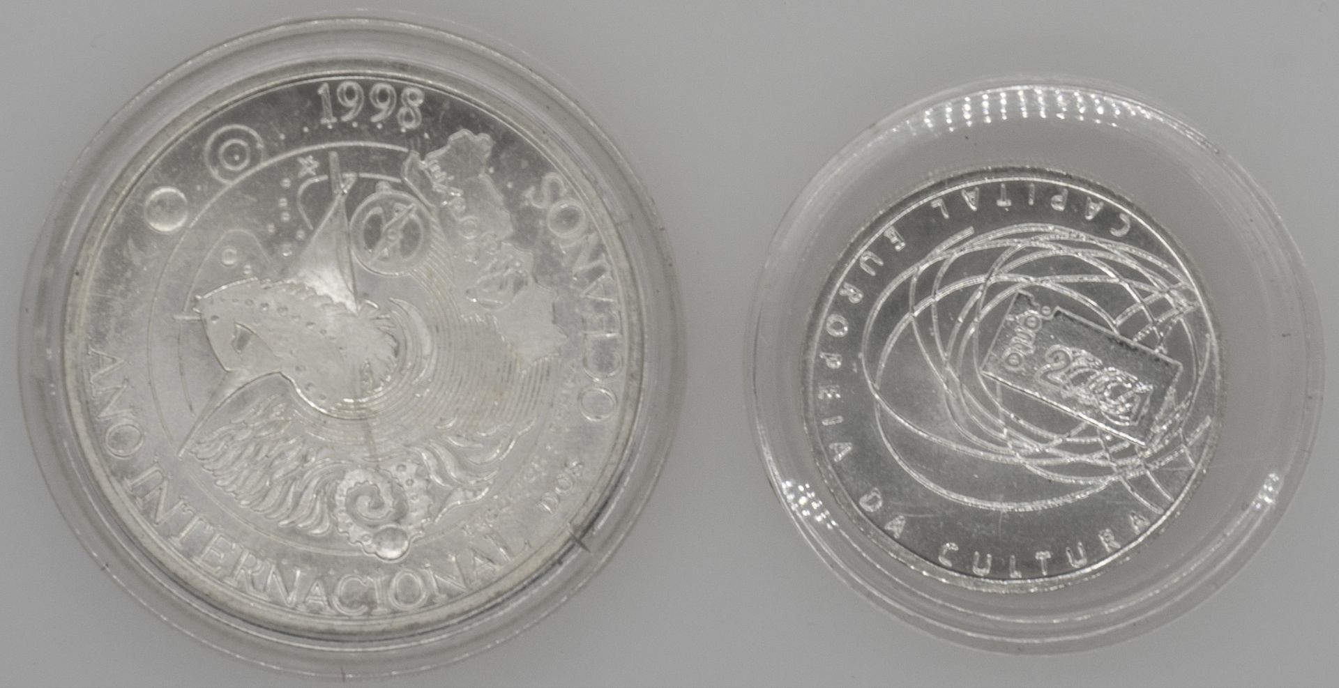 2 Silbermünzen Portugal, 1000 Escudos 1998 und 500 Escudos 2001