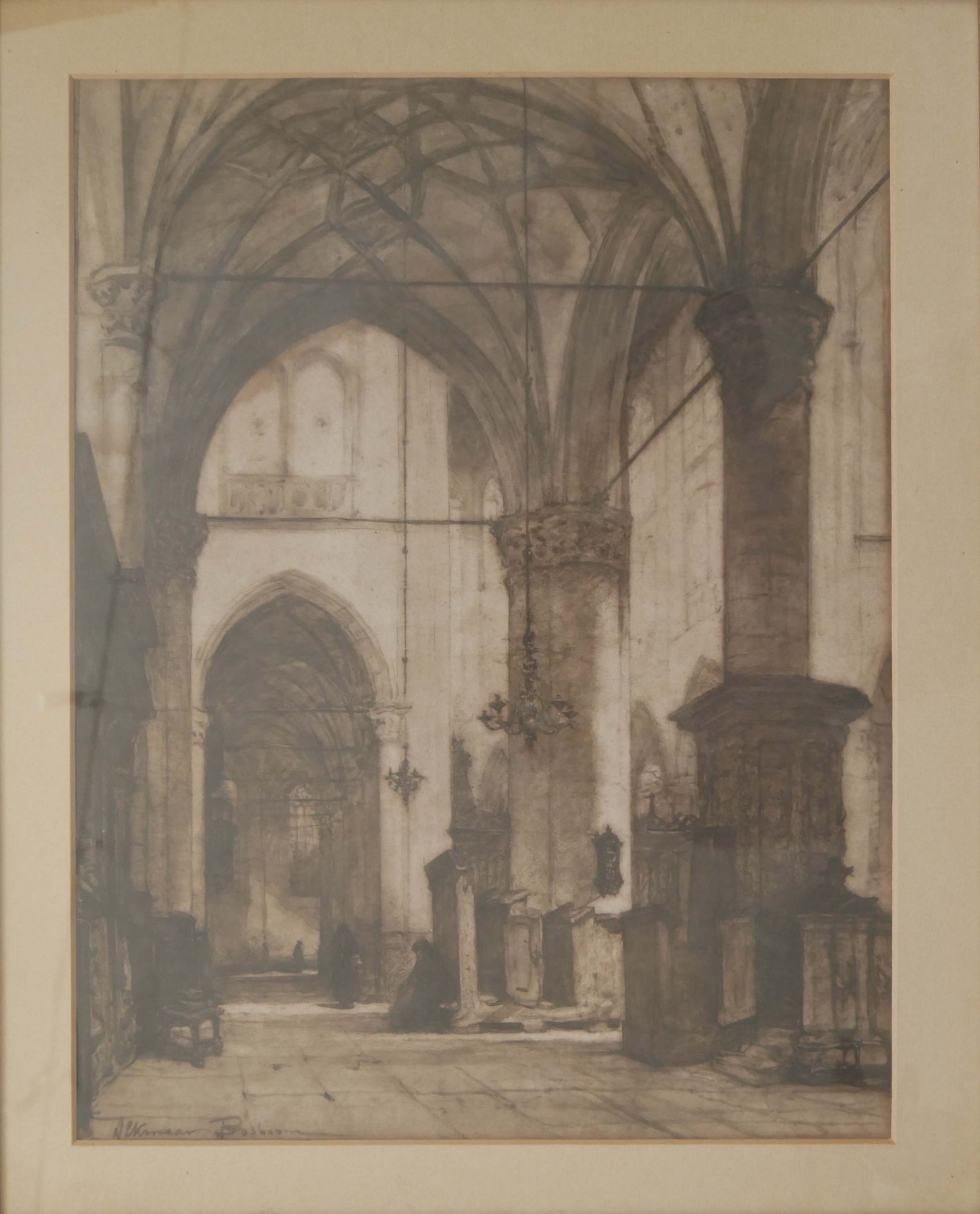 Johannes Bosboom (1817-1891), Interior of Grote Sint Laurenskerk Alkmaar. Hinter Glas gerahmt. - Image 2 of 2