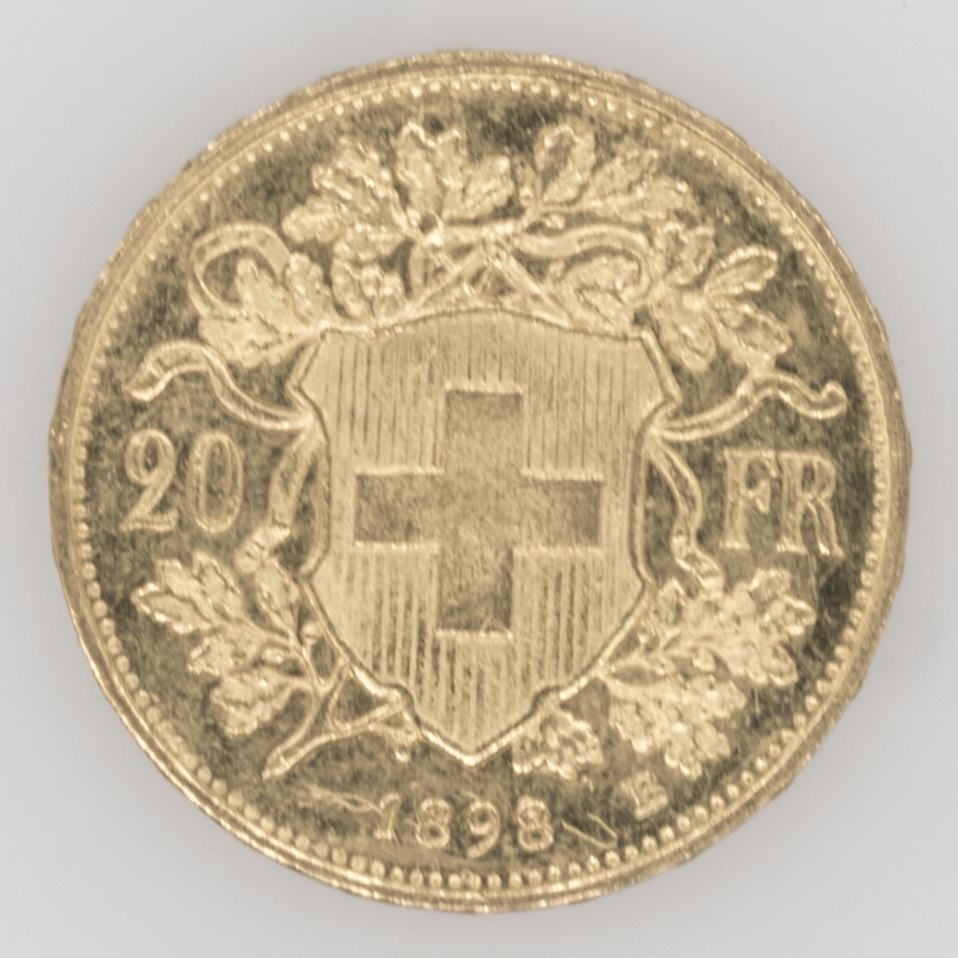 Schweiz 1897 - 1949, 20 Franken - Goldmünze "Vreneli". Gold 900/1000. Gewicht: ca. 6,45 g. - Image 2 of 3