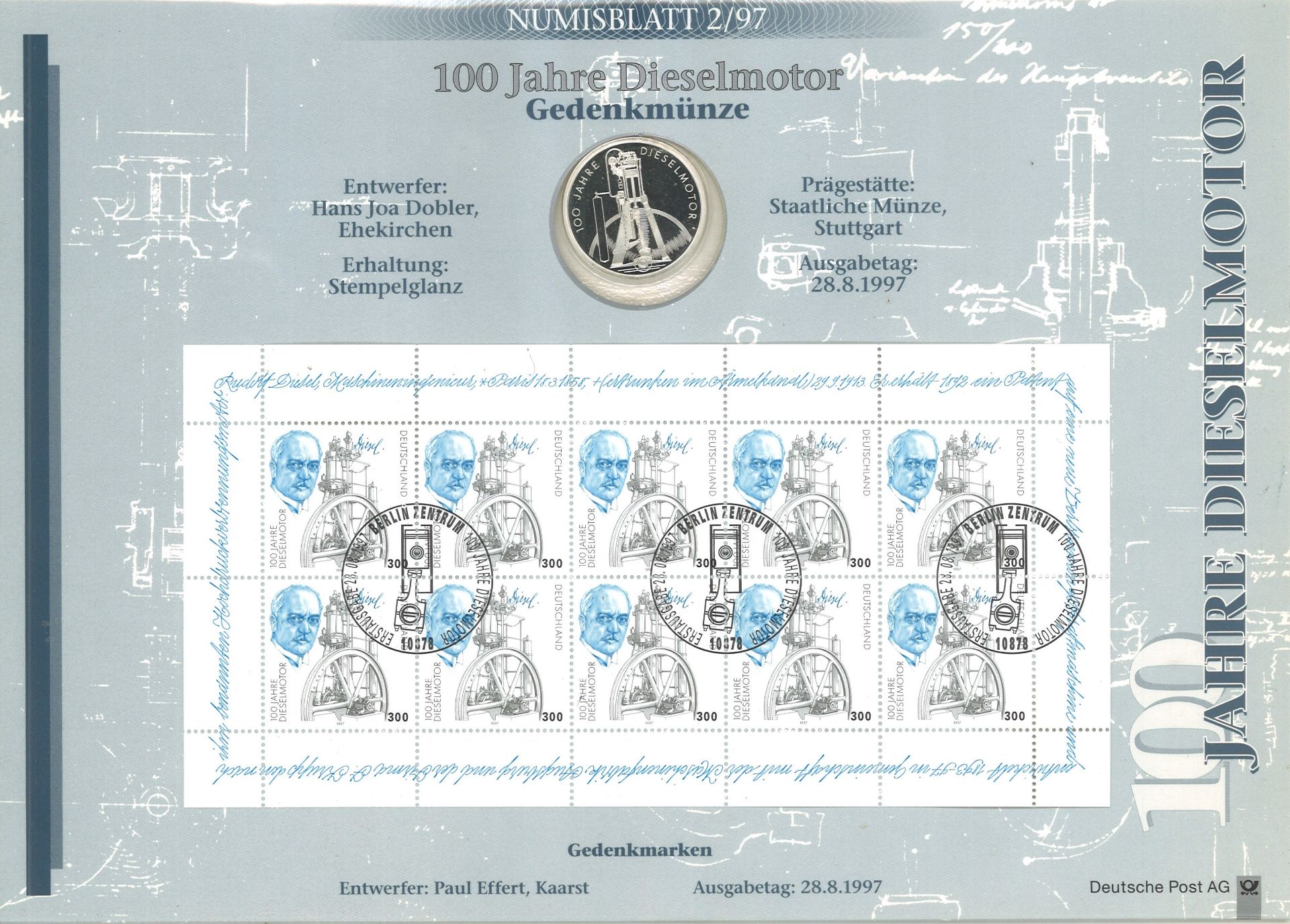 3 Numisblätter BRD Jahrgang 1997. Melanchthon, Diesel, Heine. Im rotbraunen Numisblatt Ringbinder - Image 5 of 5