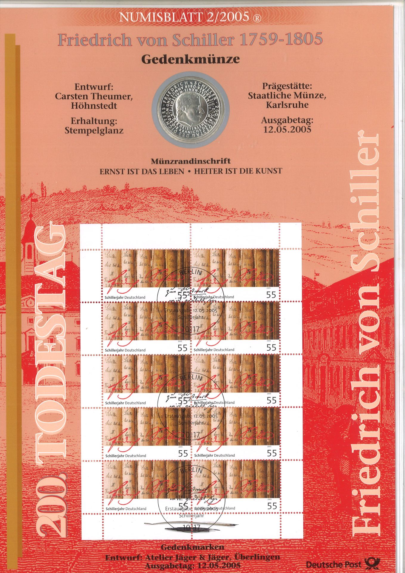 Lot Numisblätter mit gestempelten 10er Bögen, Jahrgang 2007, 2008, 2005, 2009. Insgesamt 21 Stück. - Image 2 of 4