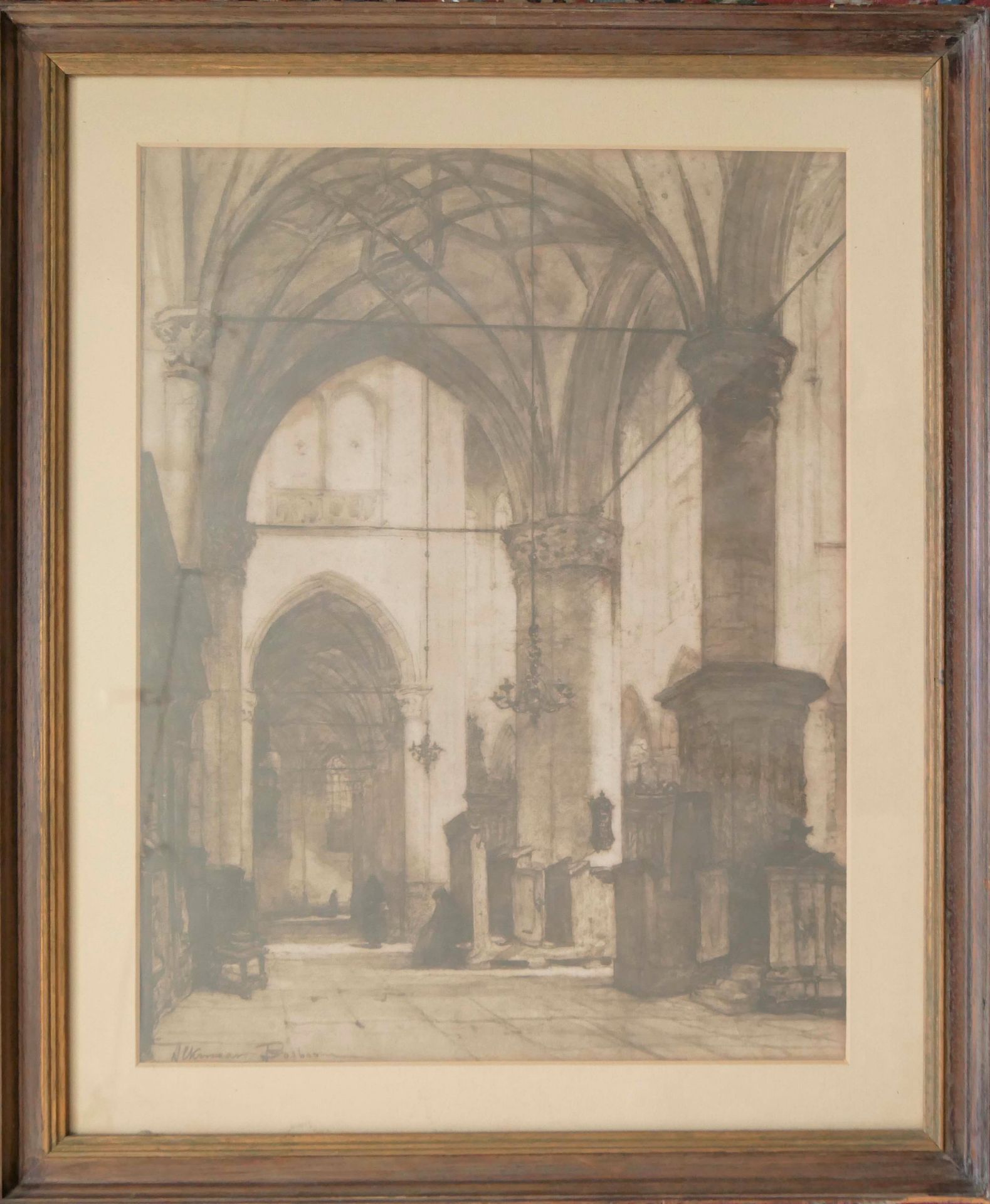 Johannes Bosboom (1817-1891), Interior of Grote Sint Laurenskerk Alkmaar. Hinter Glas gerahmt.