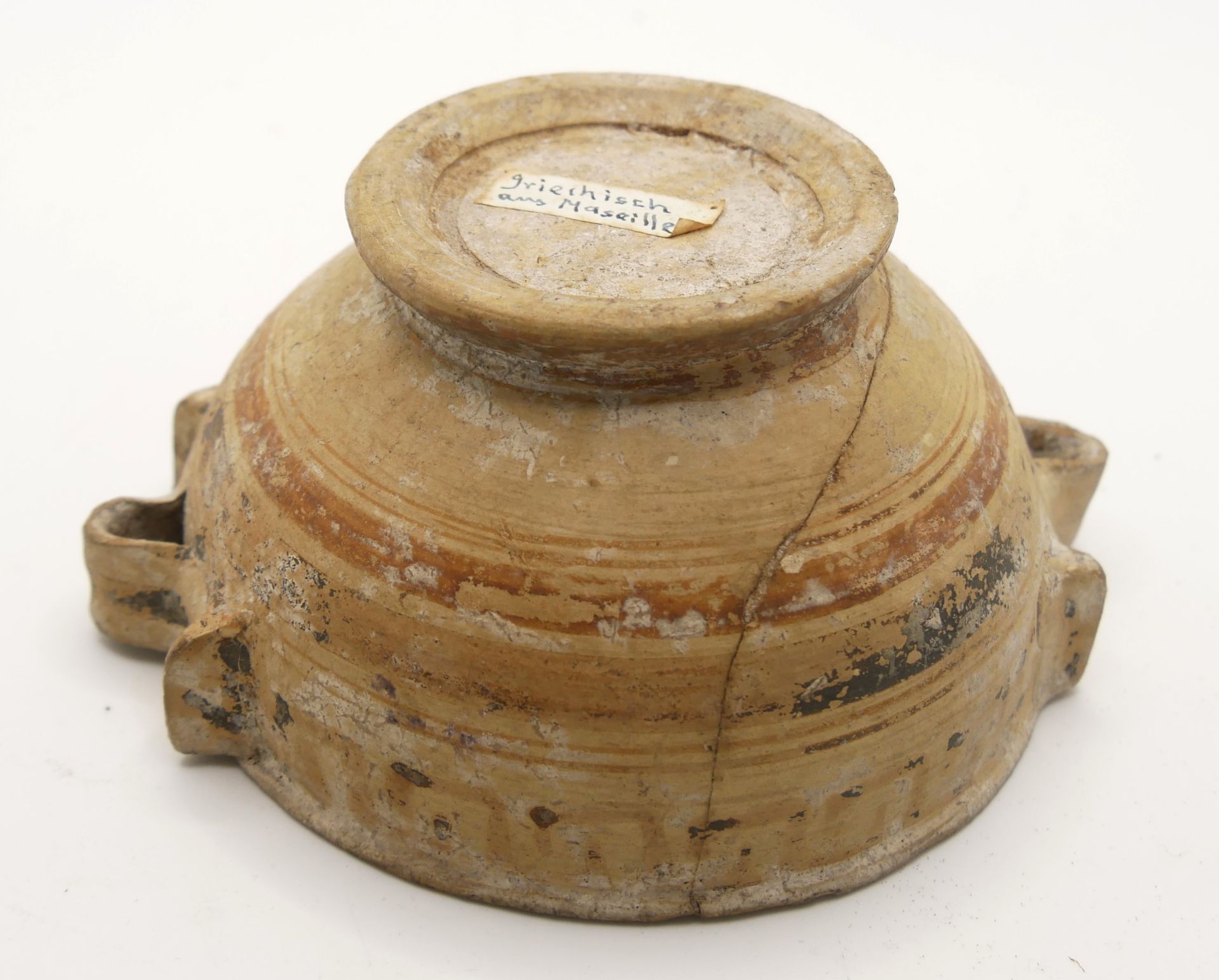 Eine Schale, griechisch (aus Marseille) alter Aufkleber. Beschriftet: Cothon Vase a Bour proto - Bild 4 aus 4
