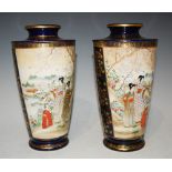 A PAIR OF JAPANESE SATSUMA POTTERY BLUE GROUND VASES, MEIJI PERIOD, DECORATED WITH BEIJAN AND