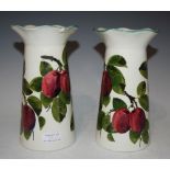 PAIR OF WEMYSS POTTERY GROSVENOR VASES, DECORATED WITH PLUMS, GREEN PAINTED MARKS