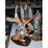 THREE SCOTTISH ART PAINTED RESIN FIGURES BY WILDTRACK, INCLUDING TWO KESTRALS AND ONE OF A BARN OWL,