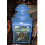 RAILWAYANA - A VINTAGE CALEDONIAN BLUE PAINTED RAILWAY LANTERN, INSCRIBED ON PAPER LABEL "ELLIOT