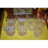 SET OF FOUR LATE 19TH/ EARLY 20TH CENTURY CLEAR GLASS TUMBLERS WITH FACET CUT DETAIL, TOGETHER