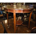 EDWARDIAN MAHOGANY AND SATINWOOD BANDED CIRCULAR OCCASIONAL TABLE.