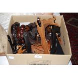 BOX OF ASSORTED CHINESE CARVED DARK WOOD STANDS, PLATE STANDS, ETC.