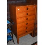BRITISH MODERNIST TEAK TALL CHEST OF DRAWERS, CIRCA 1970'S, THE SIX SHORT DRAWERS ALL WITH SQUARE