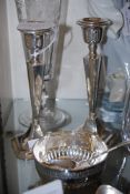PAIR OF CHESTER SILVER CANDLESTICKS TOGETHER WITH A SHEFFIELD SILVER BOWL AND BIRMNGHAM SILVER