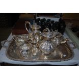 A 20TH CENTURY SILVER-PLATED FLORAL TEA AND COFFEE SERVICE BY 'BARKER ELLIS', INCLUDING COFFEE