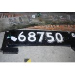 RAILWAYANA - A VINTAGE CAST IRON TRAIN NUMBER PLATE '68750' WITH BLACK AND WHITE PAINTED DETAILS