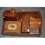 BOX - ASSORTED 19TH CENTURY AND LATER BOXES TO INCLUDE SARCOPHAGUS SHAPED TEA CADDY, OLIVE WOOD