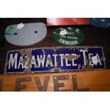 ADVERTISING INTEREST - A VINTAGE BLUE AND WHITE "MAZAWATTEE TEA" ENAMELLED SIGN