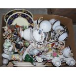 BOX - ASSORTED CERAMICS TO INCLUDE NORITAKE PART TEA SET, VARIOUS ORNAMENTAL CERAMIC FIGURES AND