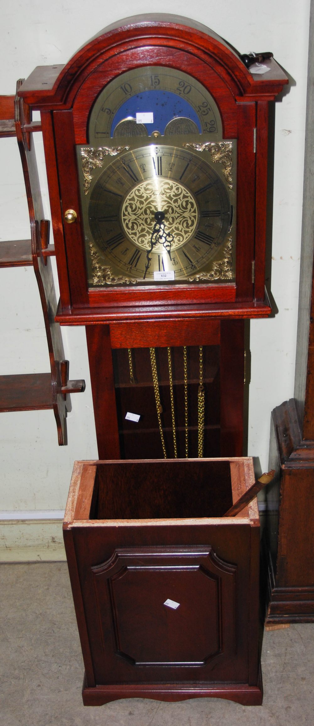 MODERN MAHOGANY LONGCASE CLOCK BY 'FENCLOCKS', THE BREAK-ARCH DIAL WITH CONSTELLATION PHASE, 180CM