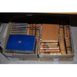 TWO BOXES - ASSORTED LEATHER BOUND BOOKS TO INCLUDE 'GOTHIC ART IN ENGLAND' BY PRIOR, DICKENS'S