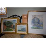FOUR ASSORTED PICTURES TO INCLUDE GEORGE TAYLOR - 'QUIET PASTURES' - WATERCOLOUR, 'SEASCAPE' -