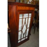 A 19TH CENTURY MAHOGANY HANGING CORNER CUPBOARD WITH ASTRAGAL GLAZED DOOR AND BIRDSEYE MAPLE