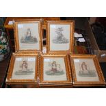 SET OF SIX FRAMED 19TH CENTURY ENGRAVINGS OF COUNTRY GIRLS INSIDE SQUARE GILT FRAMES. EACH 18CM