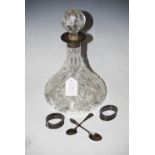 BIRMINGHAM SILVER-MOUNTED CUT GLASS SHIPS DECANTER AND STOPPER, PAIR OF BIRMINGHAM SILVER OVAL