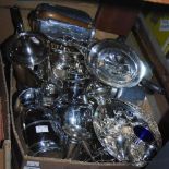 BOX - ASSORTED EP WARE TO INCLUDE A TWIN HANDLED SERVING TRAY