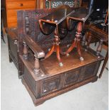 LATE 19TH/ EARLY 20TH CENTURY STAINED OAK MONK'S BENCH.