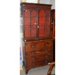 A 19TH CENTURY MAHOGANY SECRETAIRE BOOKCASE, UPPER SECTION WITH ASTRAGAL GLAZED CUPBOARD DOORS ON