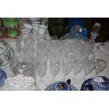 GROUP OF MIXED CRYSTAL AND GLASS, INCLUDING A SET OF EIGHT WINE GLASSES WITH SIX MATCHING SMALLER