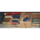 FOUR BOXES - ASSORTED BOOKS, TO INCLUDE FOUR LEATHER BOUND VOLUMES 'STONES OF VENICE' BY RUSKIN