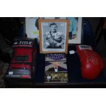 GROUP OF BOXING INTEREST MEMORABILIA INCLUDING TWO SIGNED GLOVES, A SIGNED JOHN H. STRACEY