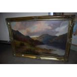 LATE 19TH/ EARLY 20TH CENTURY SCOTTISH SCHOOL HIGHLAND LANDSCAPE WITH FIGURES IN ROWING BOAT ON
