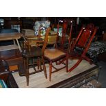 GROUP OF THREE ASSORTED CHAIRS TO INCLUDE A 20TH CENTURY CHILDS HIGH CHAIR, AN EDWARDIAN ART NOUVEAU