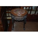 LATE 19TH/ EARLY 20TH CENTURY CHINESE CARVED DARK WOOD OCCASIONAL TABLE, THE TOP OF LOBED FORM INSET