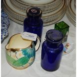 A GROUP OF CERAMICS AND GLASS INCLUDING A GRAY'S POTTERY SUN BUFF PATTERNED MILK JUG, TWO 19TH