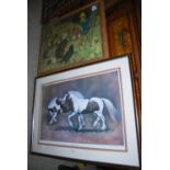 FOUR FRAMED DECORATIVE PICTURES INCLUDING A SIGNED LIMITED EDITION PRINT BY CAROLINE MAY OF 'THE TWO