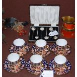 SIX ROYAL CROWN DERBY IMARI PATTERN COFFEE CANS AND SAUCERS, TOGETHER WITH A CASED SET OF SIX